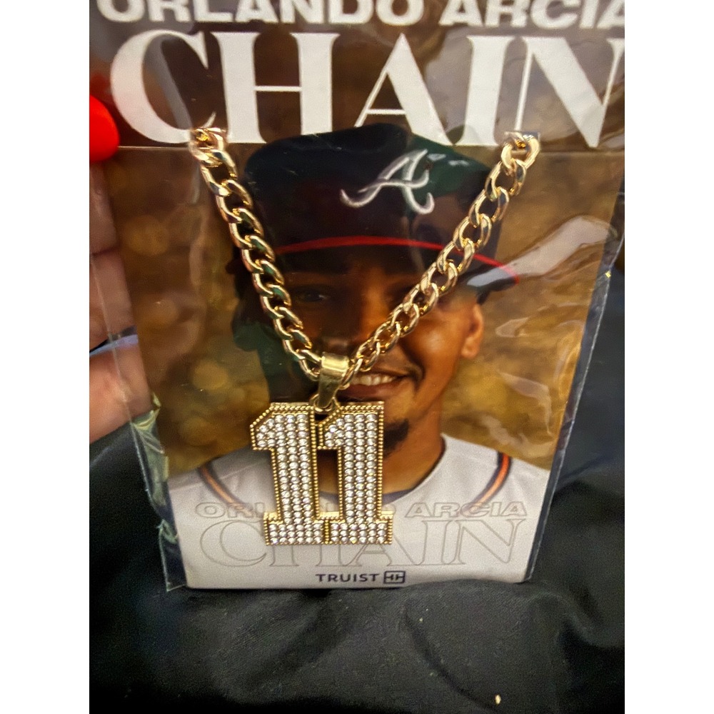 Atlanta Braves Orlando Arcia #11 Chain Necklace SGA Truist Gold Tone Rhinestone